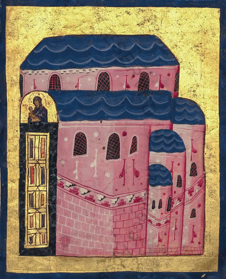 Source miniature — Church of the Blachernae, Byzantine icon, c. 13th century